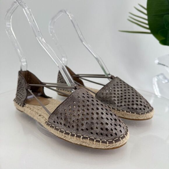 Eileen Fisher Womens Lee Espadrille Flat Size 5.5 Gray Metallic Distress Leather - Picture 4 of 15